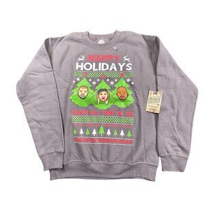 The Breakfast Club Christmas Sweatshirt Mens Small Gray Happy Holidays Spellout